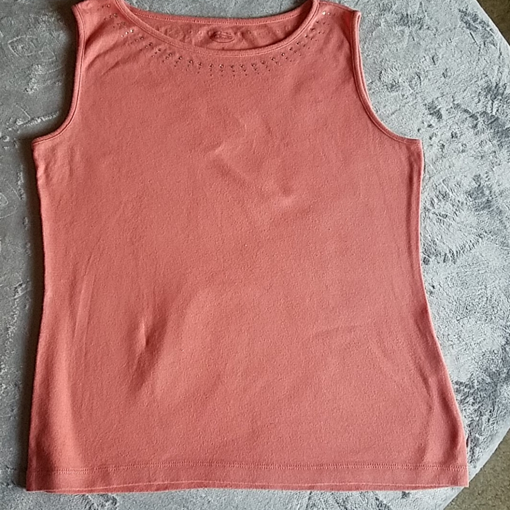 Talbots Light coral tank w/ rhinestone accent